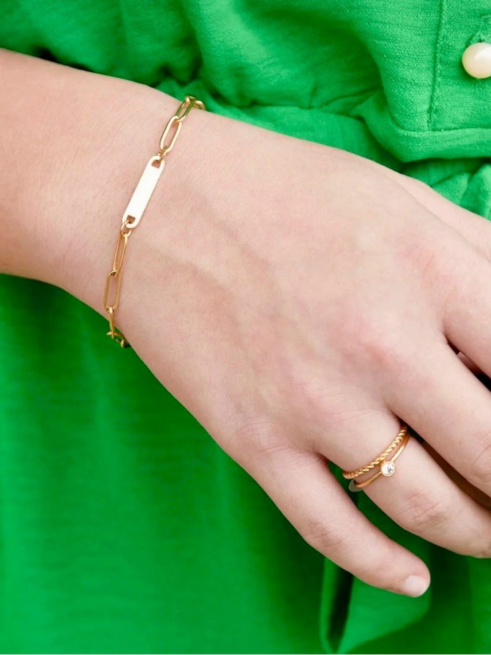 14K Gold Filled PLUS Engravable Paperclip Bar Bracelet